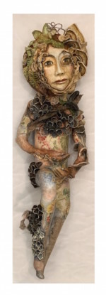 Lichen Sister, repurposed wire, paper, acrylic paint, India and walnut inks, graphite, charcoal and watercolor, found glass from Five Mile Creek in Birmingham, Alabama, and repurposed fabrics.
